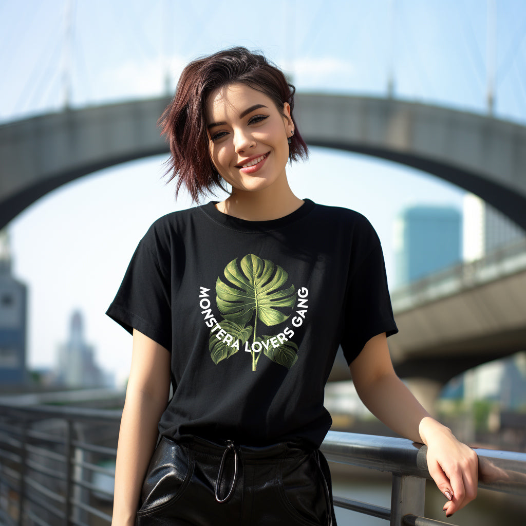 Monstera Lovers Gang - Black Unisex organic cotton t-shirt